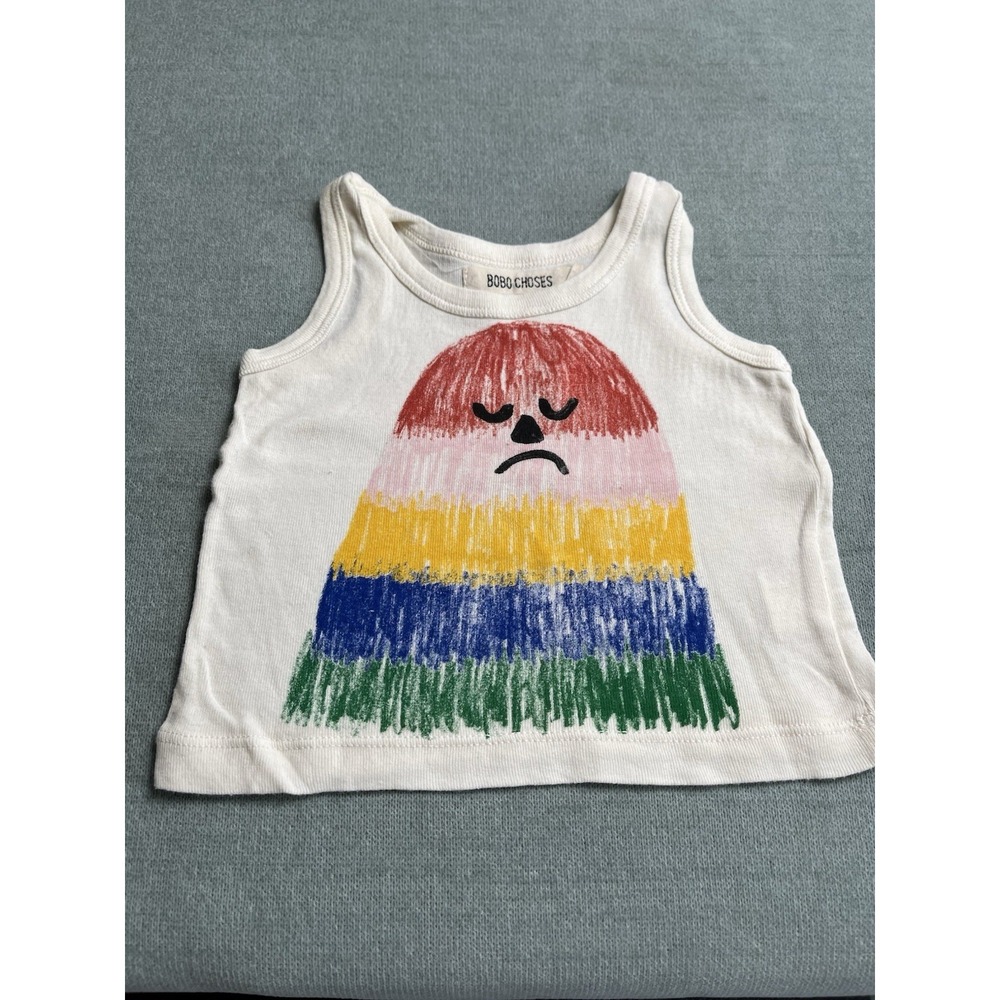 Bobo Choses Kids Unisex Tank Top Cream Rainbow Hairy Monster Size 3-6M